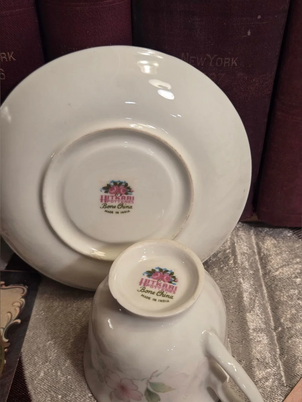Hitkari Bone China India Soft Pink Floral Teacup Saucer